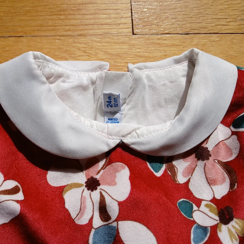 Mayoral Red Floral Dress with White Peter Pan Collar - NWOT - 24 Months - Picture 3 of 5